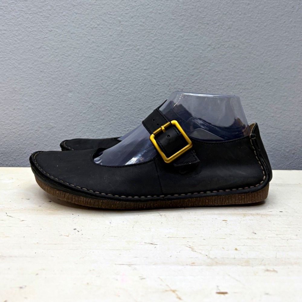 Clarks Black Leather Janey June Mary Jane Flats Size 9